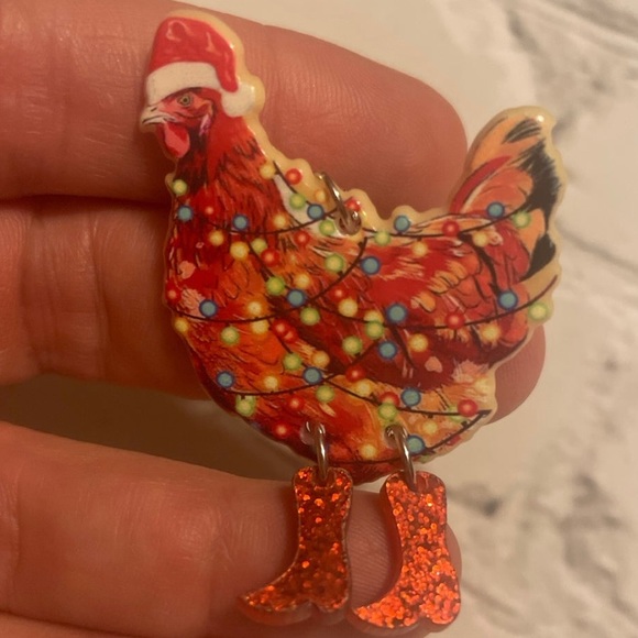 Sparkly Chicken Christmas Earrings Christmas Lights - Picture 1 of 2